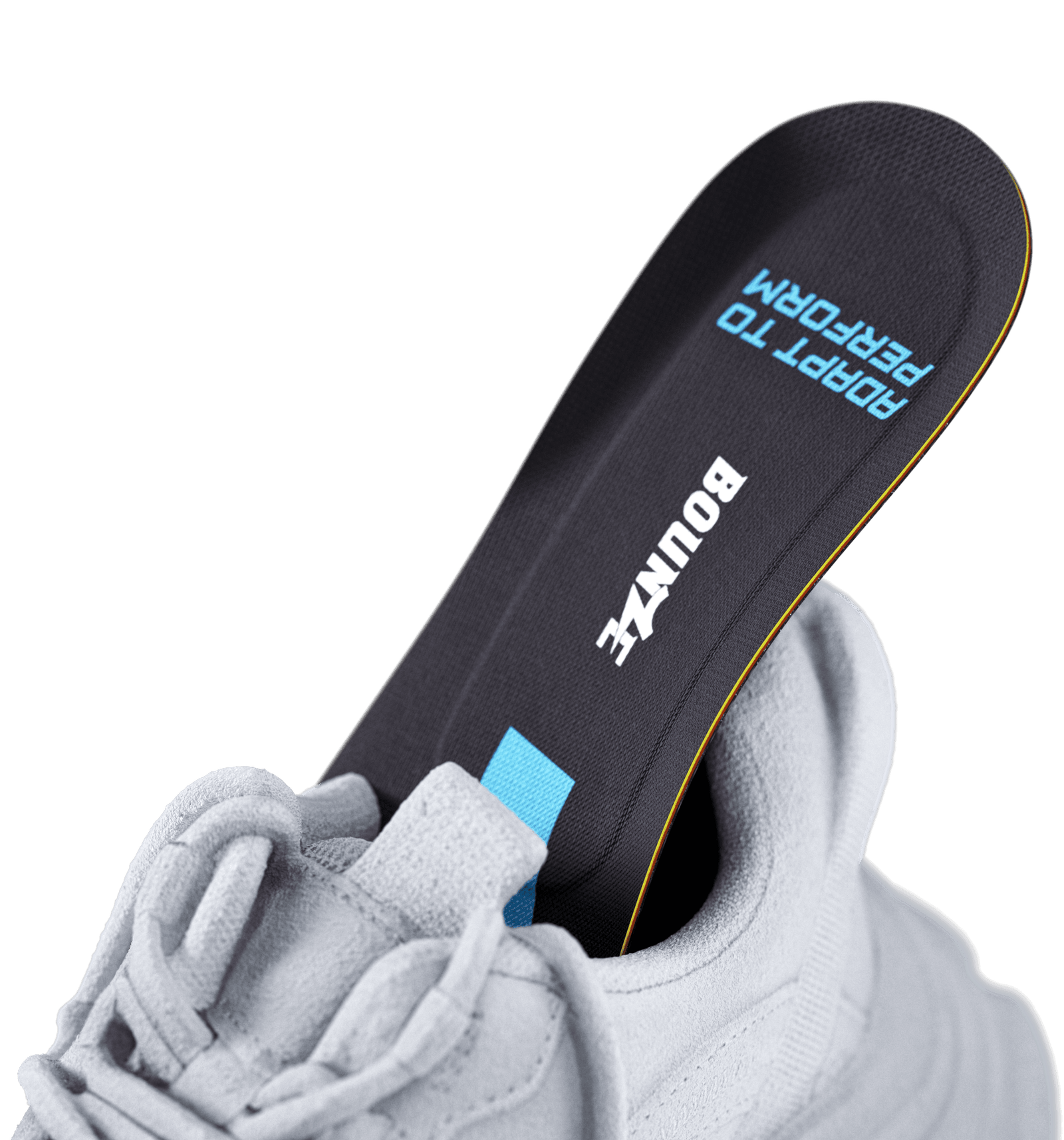 BOUNZE Pro Performance Insole fitted into a running shoe for enhanced foot support