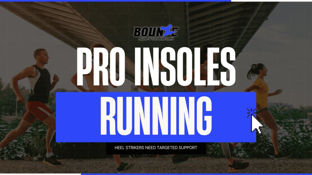Rearfoot striker runners captured mid-run with heel landing first—illustrating common impact patterns addressed by bounze insoles for running.
