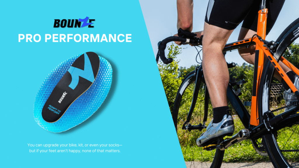 Close-up of the best custom cycling insoles inside road cycling shoes