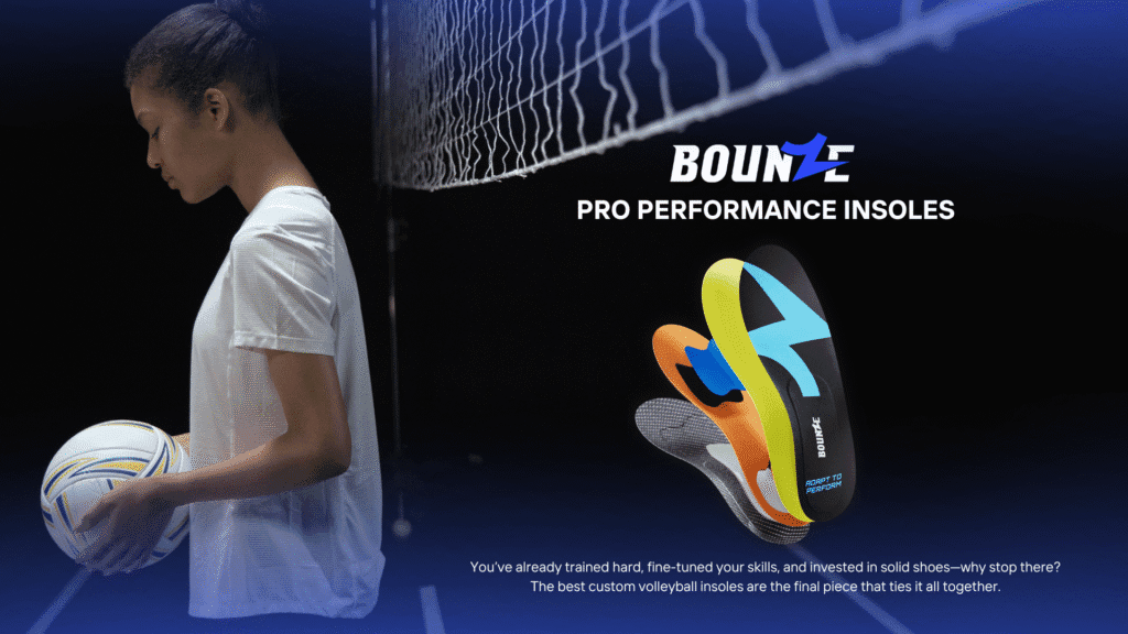 female volleyball player with the BOUNZE pro performance best custom insoles at the side