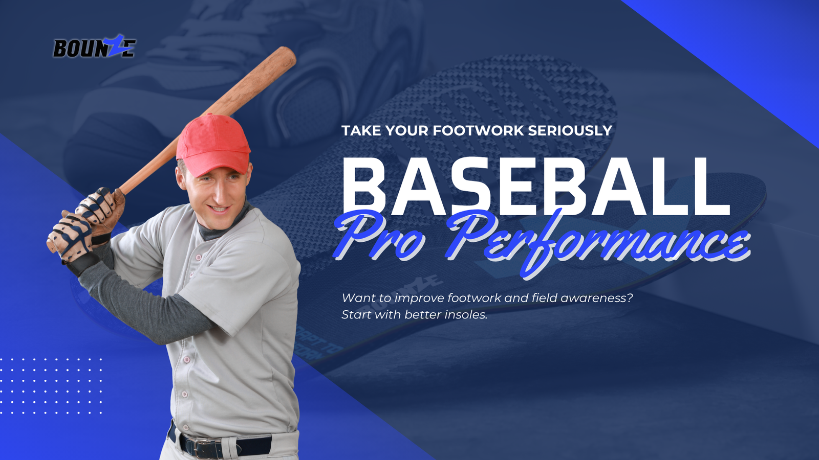 BOUNZE Pro Performance custom insoles for baseball—designed for explosive movements and foot stability on the field