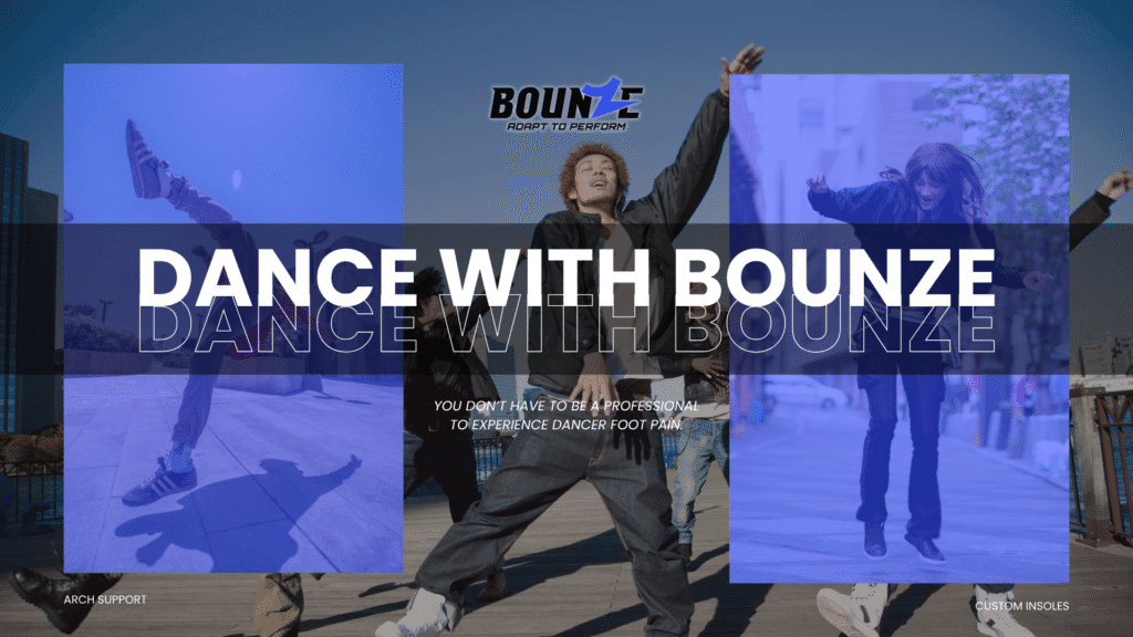 Active group of dancers mid-performance, showcasing movement that benefits from cushioned insoles for dance shoes