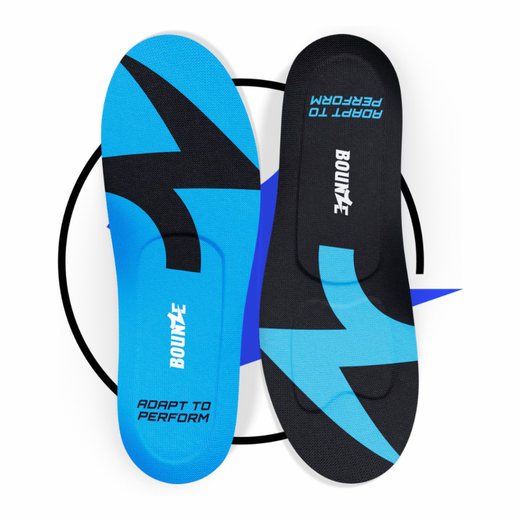 bounze daily insoles and pro insoles overlay on bounze logo for sizing guide