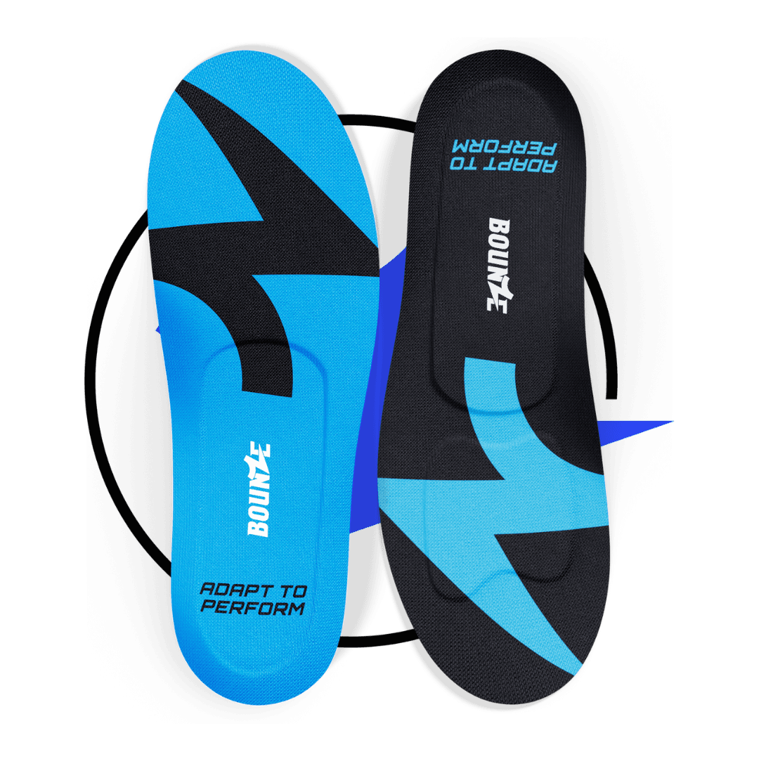 bounze daily insoles and pro insoles overlay on bounze logo for sizing guide